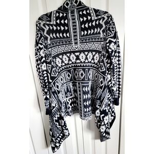 Mossimo M Open Cardigan  Black White Aztec Print Southwestern Hi Lo Cotton‎ Med